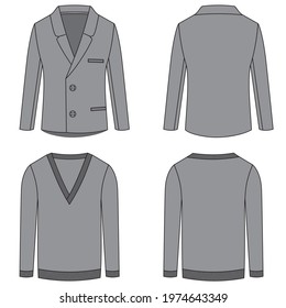 Men's Blazer And Pullovers Vector Illustration On White Background. Deep V Neck Vector Illustration.