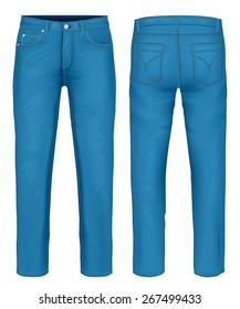 Men's blue jeans (front, back views). vector illustration