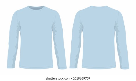 
Men's blue long sleeve t-shirt. Front and back views on white background