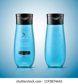 Men's Body Wash Mockup Template In Blue Tone, 3d Illustration