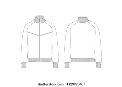 men's bomber style zipper jacket flat template vector