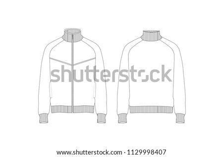 men's bomber style zipper jacket flat template vector