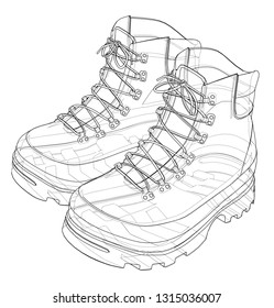 Mens boot concept. Vector rendering of 3d. Wire-frame style. The layers of visible and invisible lines are separated