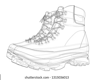 Mens boot concept. Vector rendering of 3d. Wire-frame style. The layers of visible and invisible lines are separated