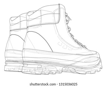 Mens boot concept. Vector rendering of 3d. Wire-frame style. The layers of visible and invisible lines are separated