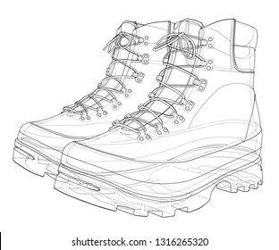 Mens boot concept. Vector rendering of 3d. Wire-frame style. The layers of visible and invisible lines are separated