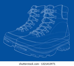 Mens boot concept. Vector rendering of 3d. Wire-frame style. The layers of visible and invisible lines are separated