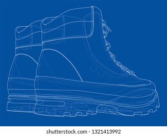 Mens boot concept. Vector rendering of 3d. Wire-frame style. The layers of visible and invisible lines are separated