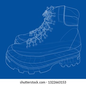 Mens boot concept. Vector rendering of 3d. Wire-frame style. The layers of visible and invisible lines are separated