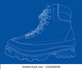 Mens boot concept. Vector rendering of 3d. Wire-frame style. The layers of visible and invisible lines are separated