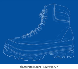 Mens boot concept. Vector rendering of 3d. Wire-frame style. The layers of visible and invisible lines are separated