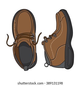 Men's Boots view From Above Vector doodle illustration