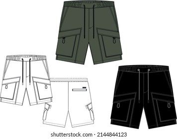 Men's boy's fashion summer spring streetstyle cargo shorts with patch pocket and modern designs sketch vector