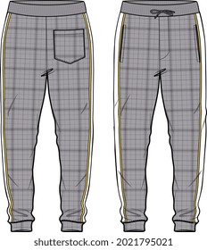 MENS AND BOYS JOGGERS TROUSERS WITH TAPING DETAIL FRONT AND BACK VECTOR