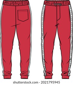 MENS AND BOYS KNIT JOGGERS AND TRACKS WITH TEXT TAPING DETAIL FRONT AND BACK VECTOR