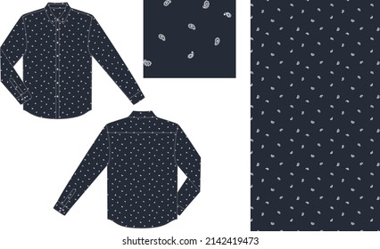 Esbozo vectorial de la camisa inteligente informal de la impresión alamante ornamental del niño y relación perfecta con el pequeño patrón paisley