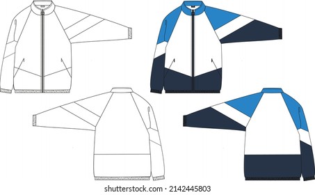 Men's boy's oversize autumn  jacket with color block  in old school style sketch vector