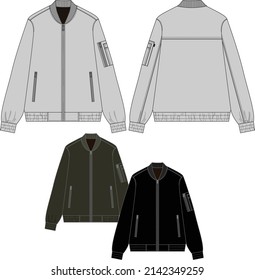 Men's boy's streetstyle fashion oversize autumn or winter bomber jacket with zipper pockets sketch vector