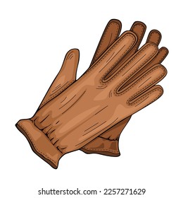 Men's brown leather gloves, vector Illustration on a white background