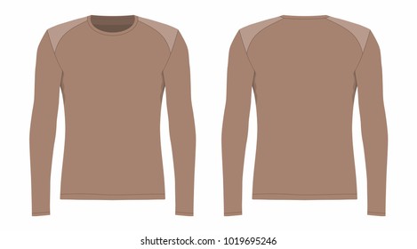 Men's brown long sleeve t-shirt. Front and back views on white background