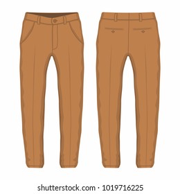 Men's brown trousers. Front and back views on white background