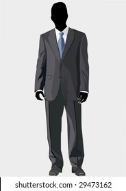 Men's business suit template with blue tie