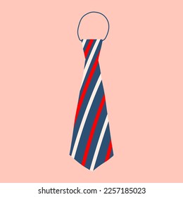 Men's business tie with white and red stripes. Element of clothing, accessory. Vector hand drawn illustration