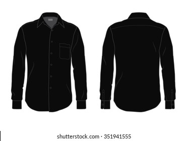 Men's Button Down Dress Shirt Template, Front And Back View