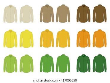 Men's button down dress shirt template, front and back view