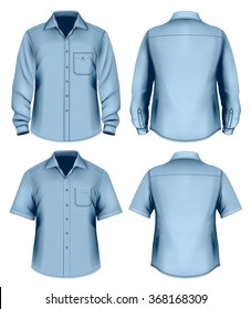 Men's button down shirt long and short sleeved. Fully editable handmade mesh, vector illustration.