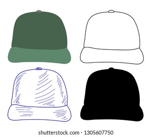 men's cap, green, on a white background, vector