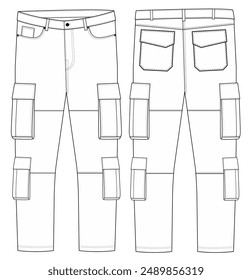 Men's Cargo Pant Cargo Pants technical fashion Illustration template Side views