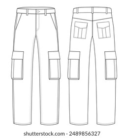 Men's Cargo Pant Cargo Pants technical fashion Illustration template Side views