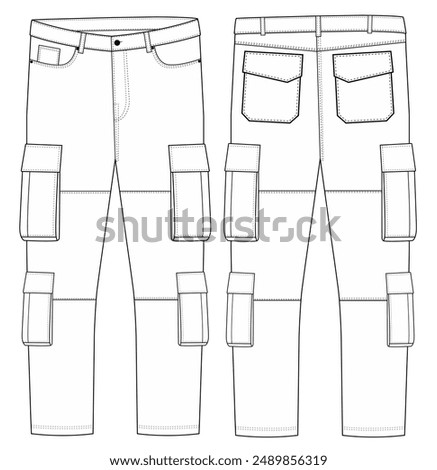 Men's Cargo Pant Cargo Pants technical fashion Illustration template Side views
