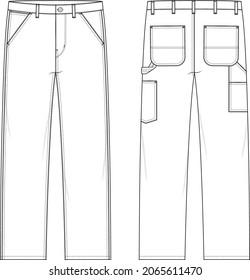 Men's Carpenter Pants Fashion Flat Sketch