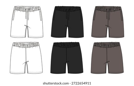 Men's Casual Drawstring Shorts Flat Sketch Pack
