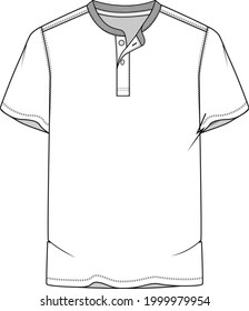 Mens Casual Henley t-shirt short sleeve technical flat sketch design vector