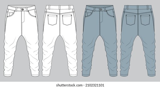 Mens Casual jeans pant flat sketch