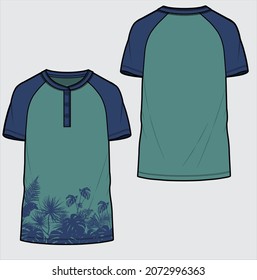 MENS CASUAL SHORT SLEEVES HENLEY TEE TECHICAL SKETCH IN EDITABLE VECTOR FILE