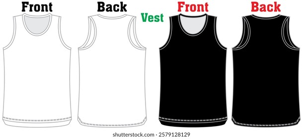 Men's casual sleeveless Tank top vest design flat sketch fashion illustration drawing template mock up with front and back view