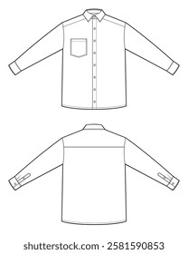 Mens classic shirt flat technical drawing.
