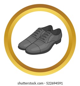 Mens classic shoes vector icon in golden circle, cartoon style isolated on white background
