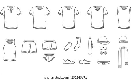 Men's clothes, Garment illustration, Underwear, Accessories, vector