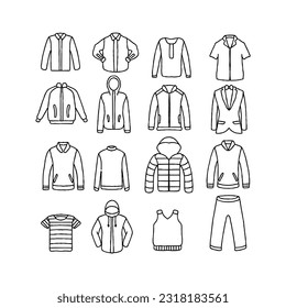  men's clothes hand drawn doodle illustrations vector set