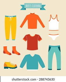 Men's clothes vector set icons.
