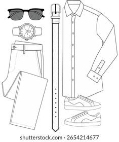 Men's Clothing and Accessories Outline Vector Illustration