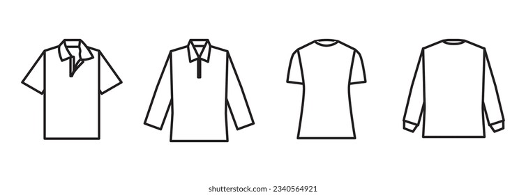 Men's clothing icon set, thin line style. Elegant, Collection of Men's Clothes and accessories. Various types of men's clothes. Boy doodle vector illustration,