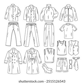 Mens clothing mockups, wardrobe sketch, set