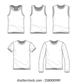 Men's clothing set. Blank templates of t-shirt, tee and basic tops. Casual style. Vector illustration for your fashion design. 