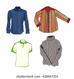 Men's Clothing. Stylish shirt. Warm sweater. Vector.